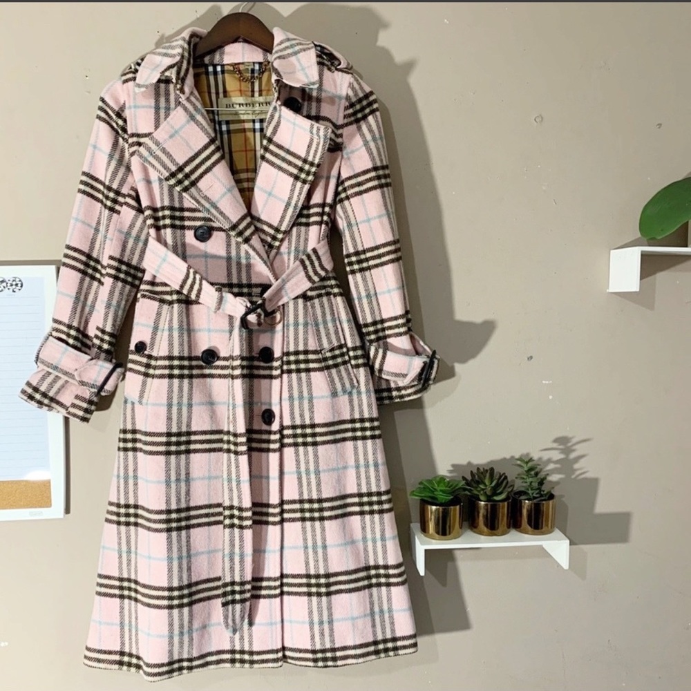 SOLD Burberry Wool Coat Pink Plaid Nova Check - Picture 1 of 14